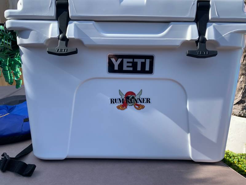 Boat, cooler, drink holders & rear window of truck Lettering from Barry H, WA