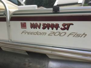 Pontoon boat  Lettering from Pat D, WA