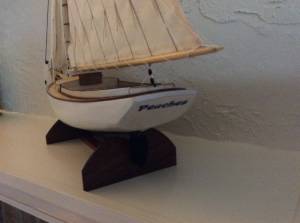 Friendship Sloop  Model boat  with decal on transom. Lettering from DOUG M, PA